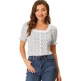 thumbnail image 1 of Unique Bargains Blouse Imprimée Cœur d'Amour Col Carré Manches à Volants pour Femmes Saint-Valentin Blanc L, 1 of 5