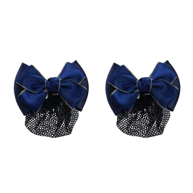 kurtrusly Bow Work Hair Clips Hair Accessories For And Style Snood Net Elastic Hair Nets Gold rim - Blue 2Set