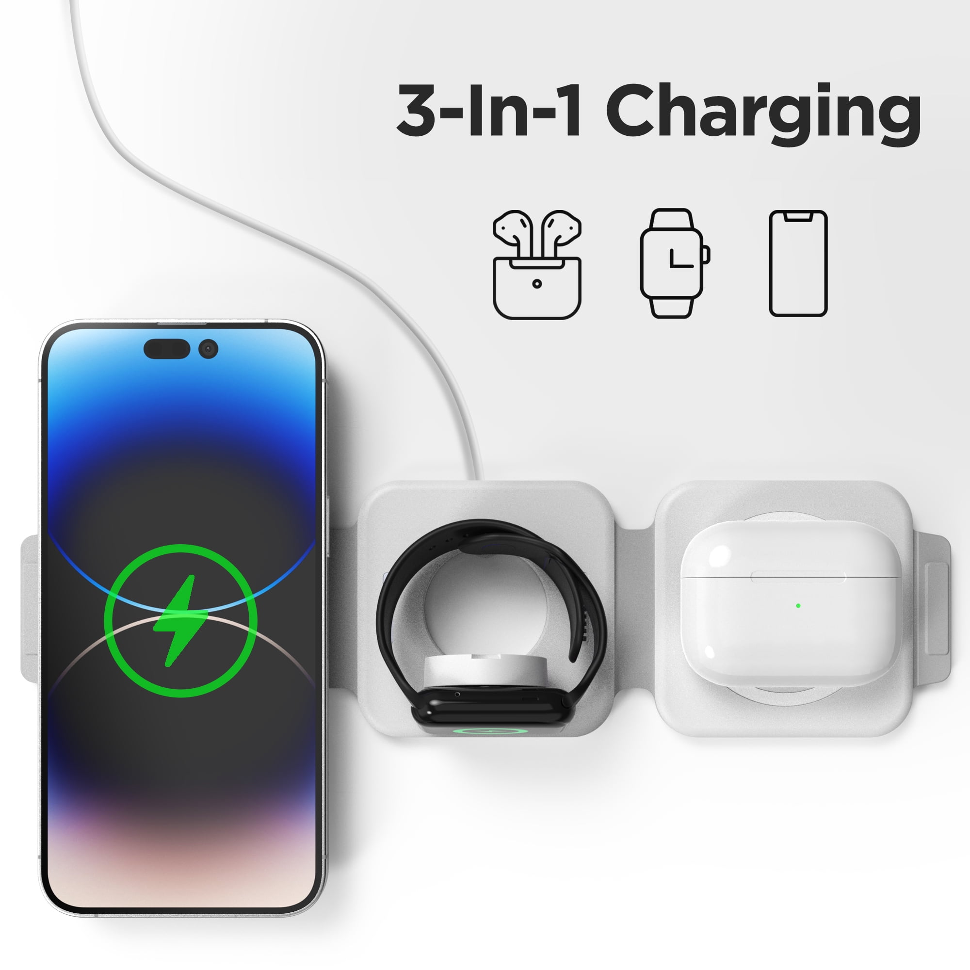 Galvanox 3 in 1 Magnetic Foldable Charging Station Compatible with Multiple MagSafe Apple Devices, Compact Portable Travel Charger (For iPhone / Airpods / Apple Watch) 2 Pack