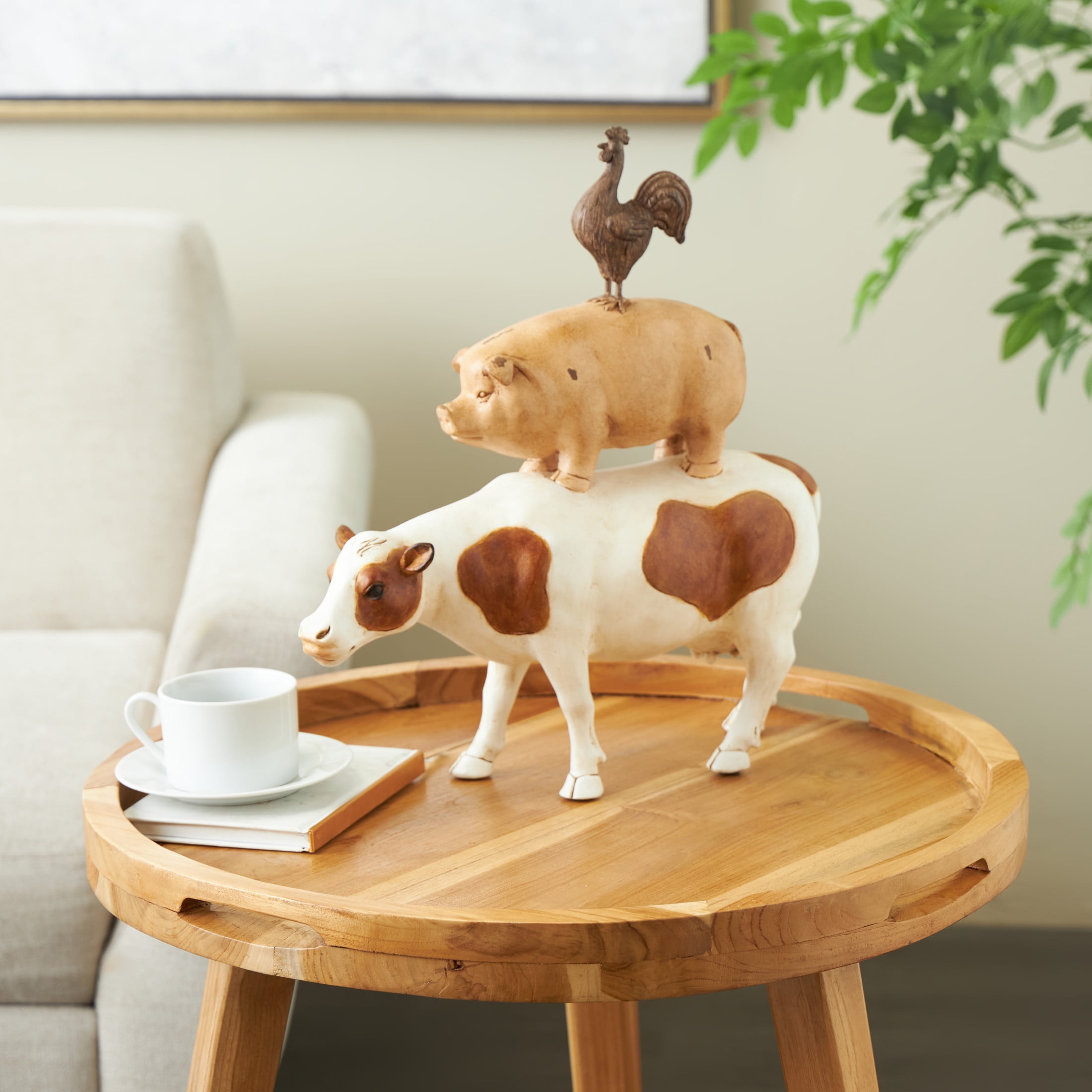 15" x 17" Multi Colored Resin Stacked Farm Animals Sculpture, by DecMode