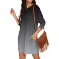 thumbnail image 2 of Women's Casual Dress Long Sleeve Round Neck Gradient Color Print with Pocket Loose Fit Midi Dress for Spring Fall,Gray,XL, 2 of 6