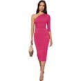 thumbnail image 1 of Vestido midi fruncido con un hombro descubierto, manga 3/4 para mujer Rosa Rojo G Rosa Rojo G Xishao ropa, 1 of 2