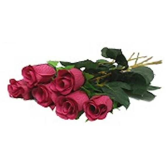 Barbie Pink Rose Bud 24in Artificial Polysilk Faux Fake Flower Long Stem for Craft Home Garden Outdoor Bouquet Arrangement Ceremony Wedding Arch Floral Wall Aisle Decor (Fuchsia, Set of 2 Dozen)