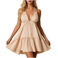 thumbnail image 2 of Warop Women's Deep V Neck Camisole Dress with Adjustable Ties, Ruffle Trim, Parallel Pleats, Backless Design, Elegant for Party and Evening Occasions, Daily Wear, 2 of 5