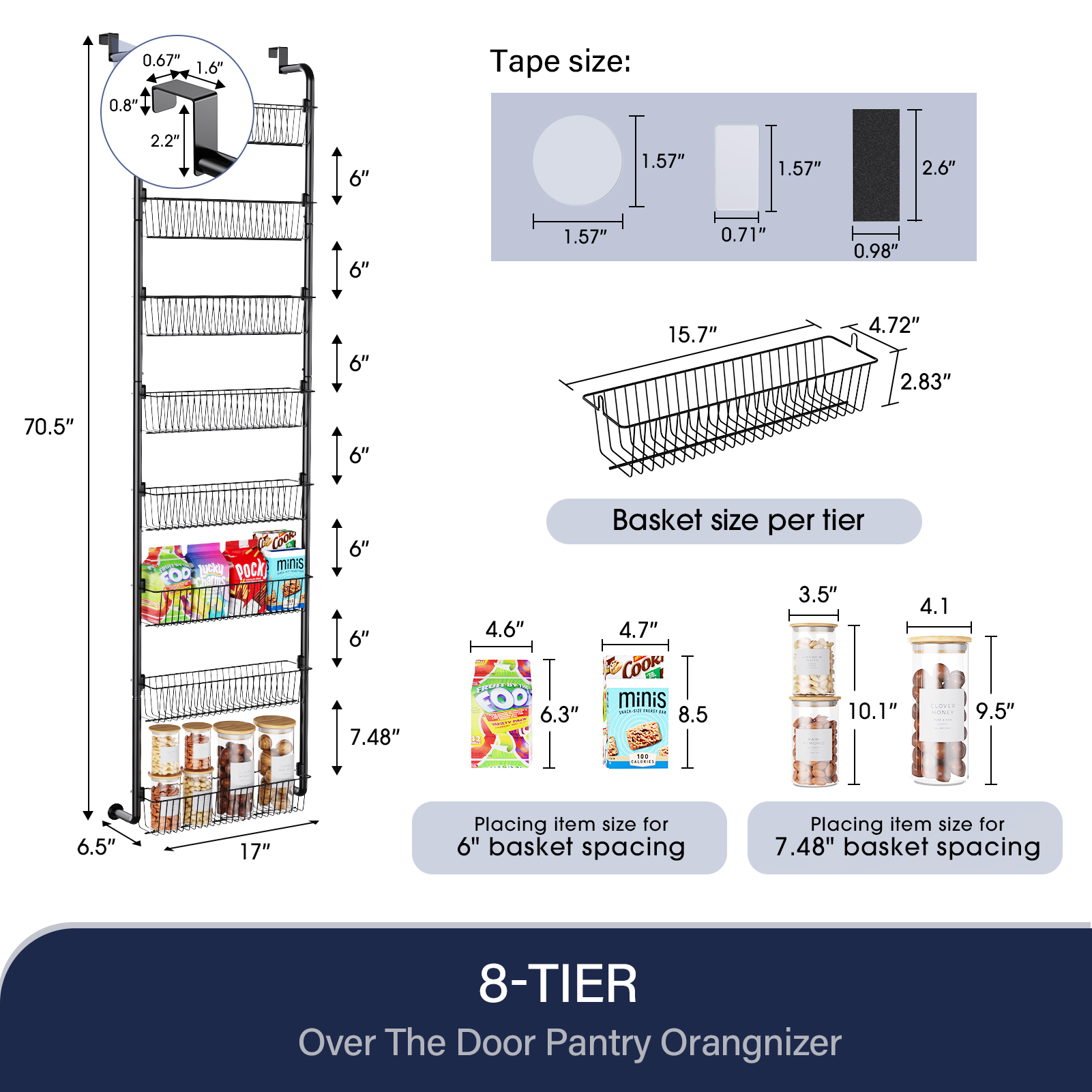 SUNALLY 8-Tier Over-the-Door Pantry Organizer, Black photo 6