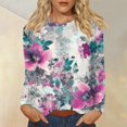 thumbnail image 2 of WTOBBY Women's Floral Print Fashion Long Sleeve T-shirt with Round Neck Top Casual Wear Comfort Fit Soft Material Lightweight Fabric Daily Outfit Essential Stylish Layering Piece,Purple Pink XL, 2 of 5