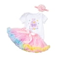 thumbnail image 3 of JAJAHO Infant Baby Girl Clothes Easter Toddler Girls 3 Piece Set Letter Embroidery Short Sleeve Bodysuit Tutu Skirts With Headband 0-24 Months Holiday Celebration Trendy Outfit, 3 of 7