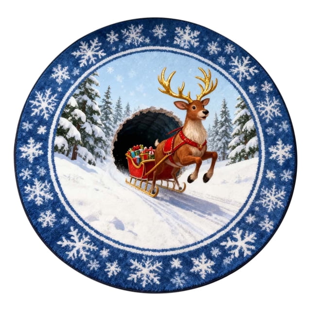 Christmas Decorations Outdoor Carpet Christmas 3D Rug – Christmas Optical Rugs Decorative Rug With Depth Pattern Theme Halloween Patterns Santa Quilted Round Fabric For Home Parties