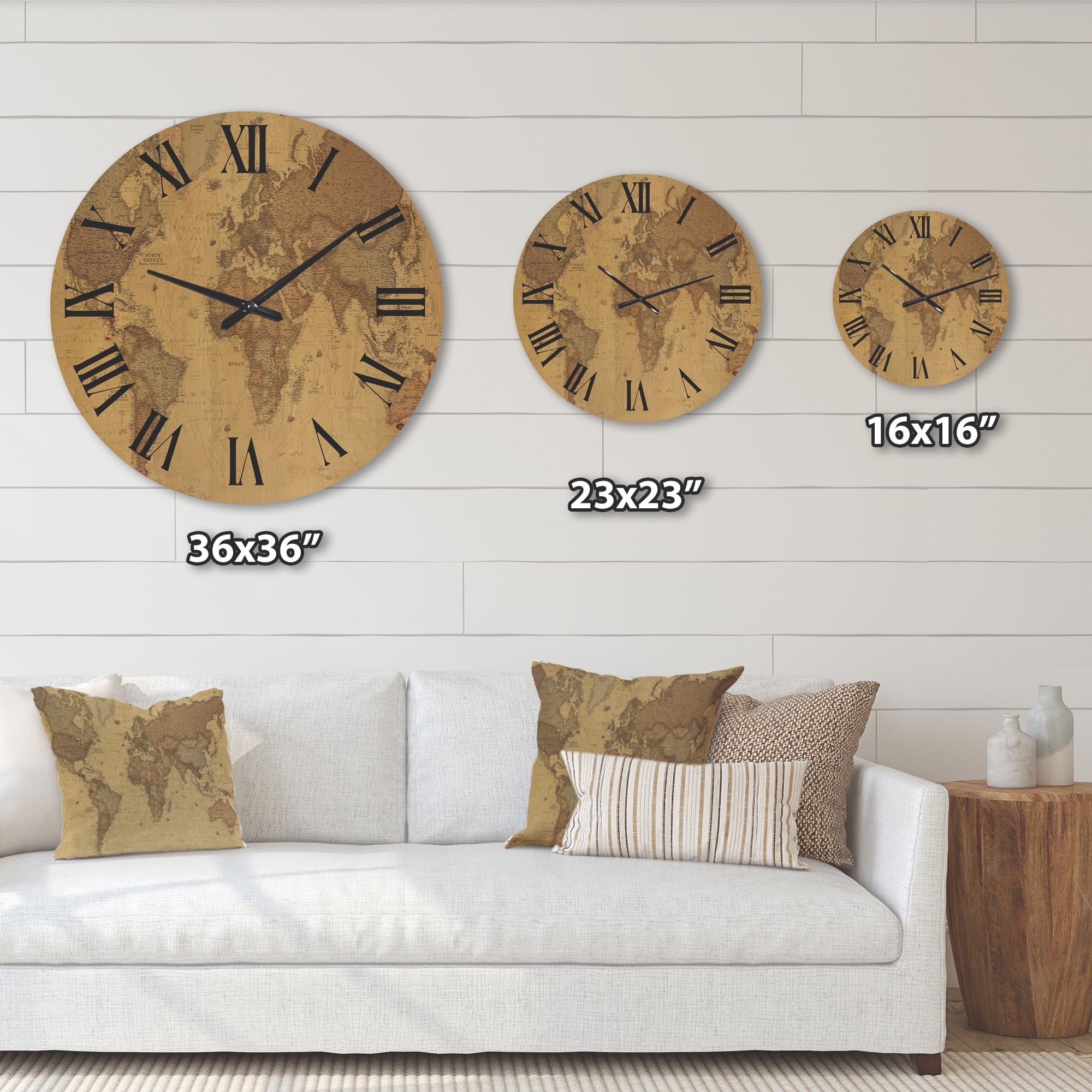Designart 'Ancient World Map III' Vintage Wood Wall Clock