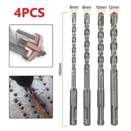 

4pcs Electric Hammer SDS Plus Drill Bits Cross Tip 160mm for Concrete Wall Brick