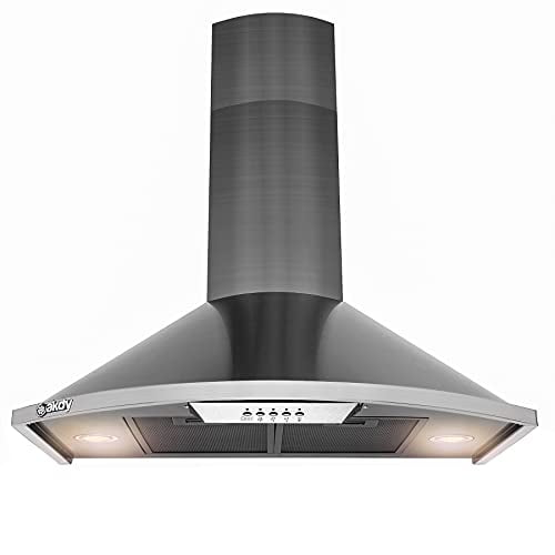 Open Box AKDY 30 IN. 343 CFM CONVERTIBLE WALL MOUNT RANGE HOOD - BLACK STAINLESS STEEL