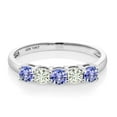thumbnail image 2 of Gem Stone King 10K White Gold Blue Tanzanite and White Moissanite 5 Stone Wedding Engagement Promise Ring for Women (0.56 Cttw, Round 3MM, Gemstone December Birthstone, in Size 5, 6, 7, 8, 9), 2 of 5