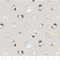 Disney 101 Dalmatians Puppy Dogs Faces Light Grey 100% Cotton Fabric by The Yard