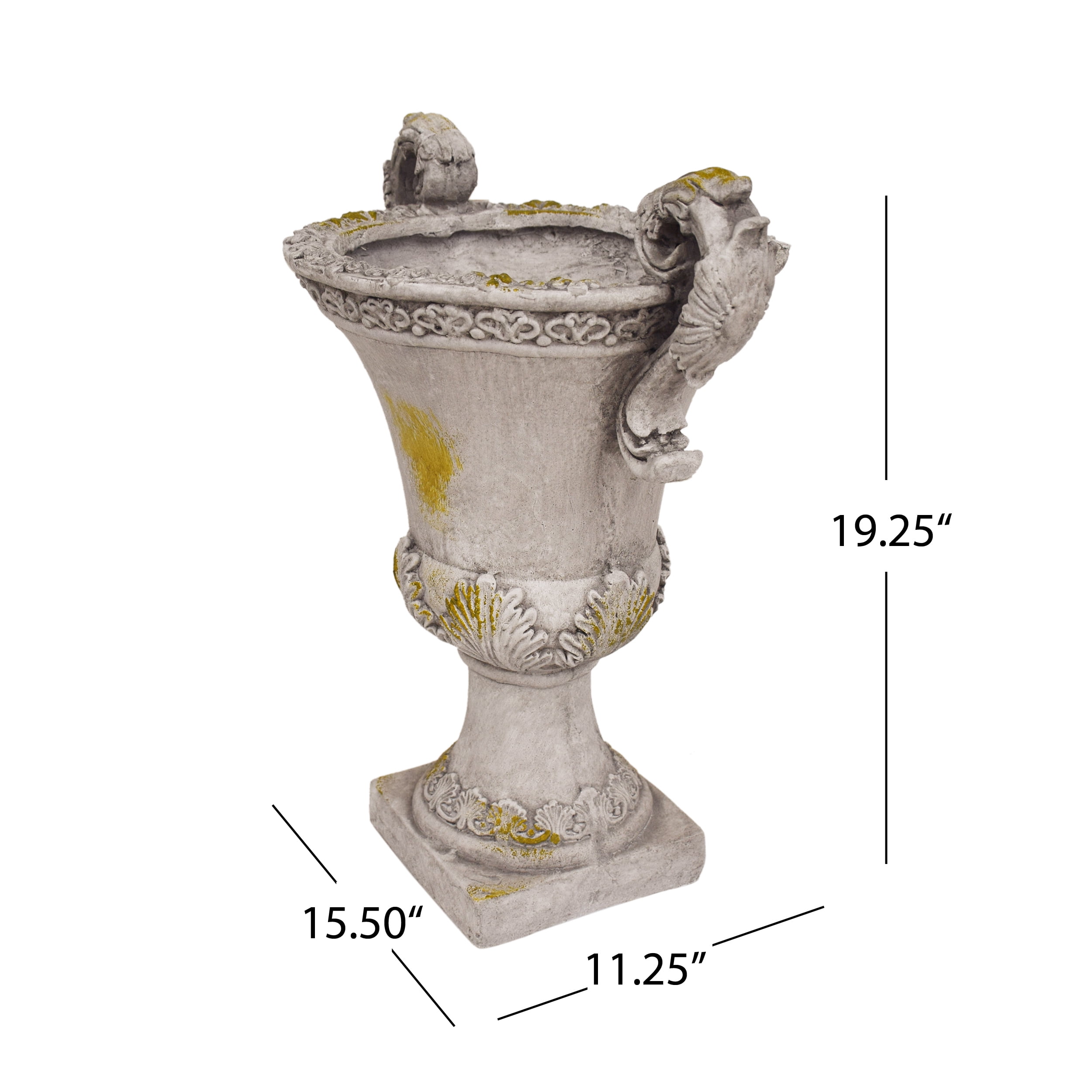 Egypt Outdoor Light Weight Concrete Chalice Garden Urn Planter, Gray Moss