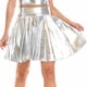 thumbnail image 3 of Falda acampanada de cintura alta brillante para mujer, disfraz para discoteca, fiesta, baile, efecto mojado metálico brillante, faldas con dobladillo inferior con volantes, 3 of 5