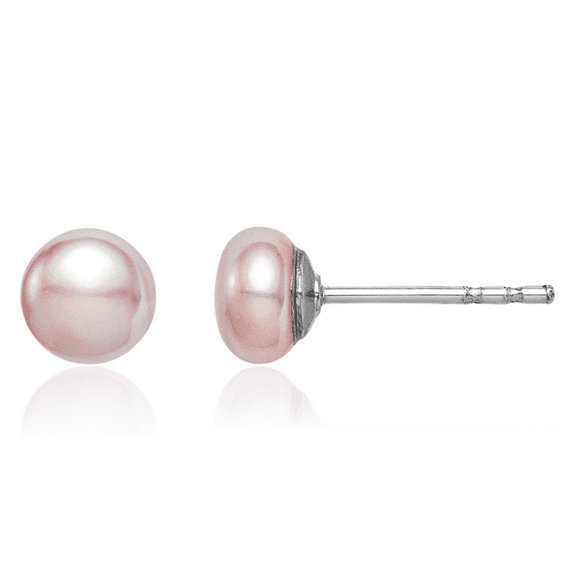 925 Sterling Silver 4mm Purple Button Freshwater Cultured Pearl Stud Earrings
