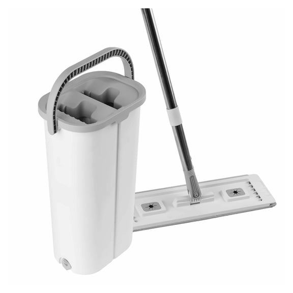Mop and Bucket Set with Wringer, Flat Mop System with 3 Microfiber Pads, Hardwood Floor Mop, Wet Dry Mop for Tile Vinyl Laminate - Stainless Steel Handle