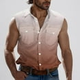 thumbnail image 2 of VBTAPA Men's Gradient Button Down Tank Top Sleeveless Casual Workout T Shirt Collared Beach Vacation Blouse with Chest Pockets Brown XL, 2 of 6