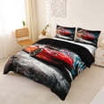 thumbnail image 3 of Castle Fairy Graffiti Sports Car Duvet Cover Set for Kids, Urban Wall Print Bedding Full for Bedroom, Red Black,Black Reversible,3pcs,No Comforter, 3 of 6