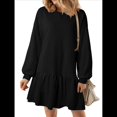 thumbnail image 1 of Vestido Estilo Sudadera de Larga para Mujer, Otoño 2025, Cuello Redondo, Punto Acanalado, Patchwork, Minivestidos Informales. Negro XL, 1 of 9