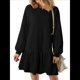 thumbnail image 1 of Vestido Estilo Sudadera de Larga para Mujer, Otoño 2025, Cuello Redondo, Punto Acanalado, Patchwork, Minivestidos Informales. Negro S, 1 of 9