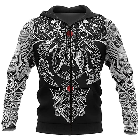 Odin viking Ravens zip hoodie warriors 3D Printed Nordic Mythology Patten Casual Taille Plus zip up