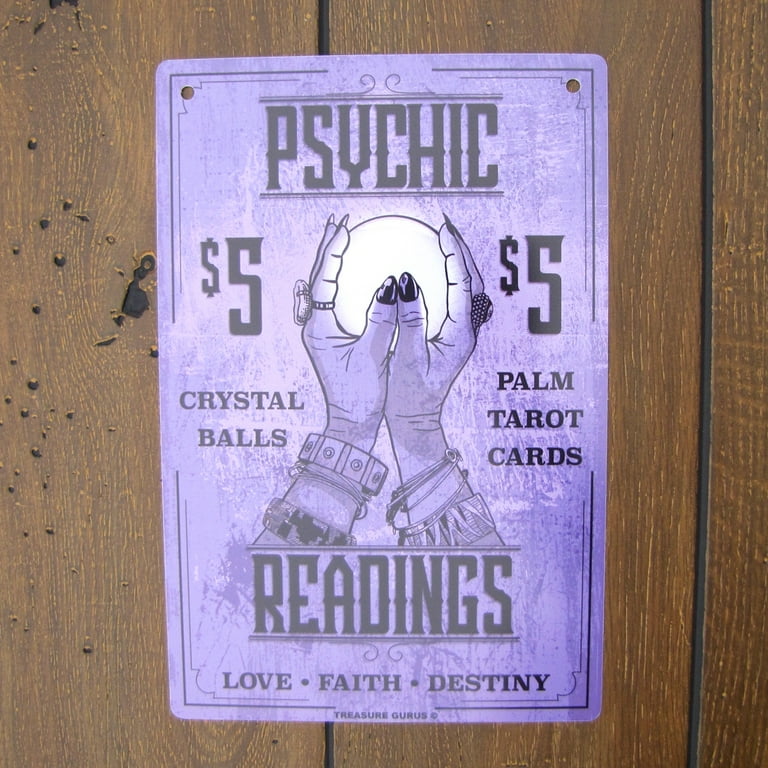 Metal $5 Psychic Reading Wall Sign Tarot Card Crystal Ball Tin Plaque Home Decor Metal $5 Psychic Reading Wall Sign Tarot Card Crystal Ball Tin Plaque Home Decor
