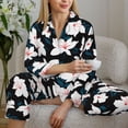 thumbnail image 6 of Lsque Lilies Flowers Pattern Long Sleeve Pajama Set for Women - Soft 2-Piece Sleepwear and Loungewear Set with Pockets, Comfy Nightwear-Medium, 6 of 7