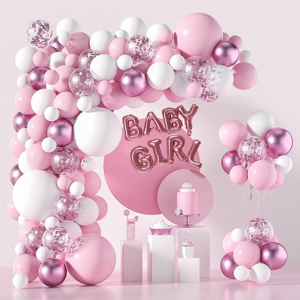Pink And White Balloon Arch Garland Kit-121 PCS 5+12+18 Inch White Pink  Baby Girl Balloons For Baby Girl Shower Decorations Birthday Engagement  Party Gender Reveal Balloons Decoration 