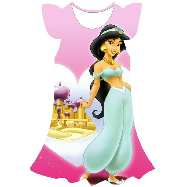 Novedad de verano, vestido de princesa Jasmine de Disney para niños, ropa de princesa para niñas, vestido de princesa Jasmine estampado, bonito vestido de moda 12M Gao Jinjia LED