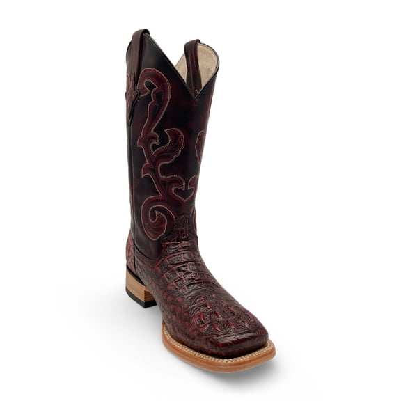 Men’s Leather Cowboy Boot Square Toe Embossed Alligator Crocodile Print