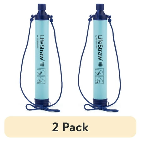 (2 pack) Lifestraw Personal Water Filter for Travel Hiking Camping and Survival - Blue