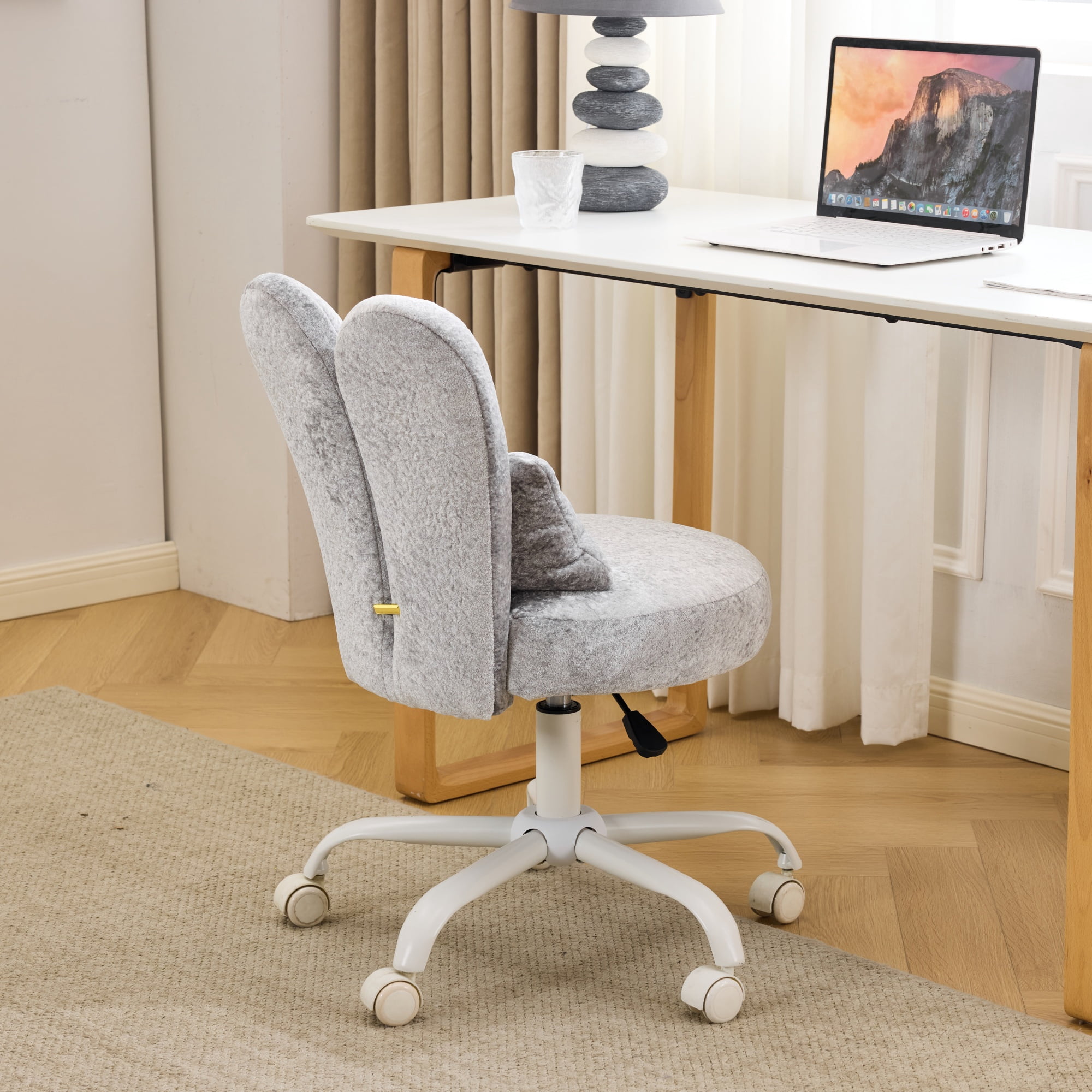 Ktaxon Plush Velvet Office Chair, Rabbit Ear Backrest Vanity Chair, Adjustable Swivel Reading Chair for Home Office Gray