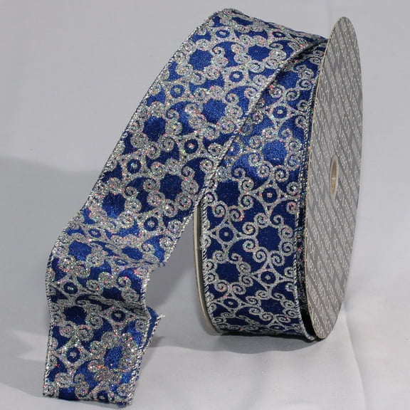The Ribbon People Blue and Silver Colored Mecca Wired Craft Ribbon 2" x 40 Yards