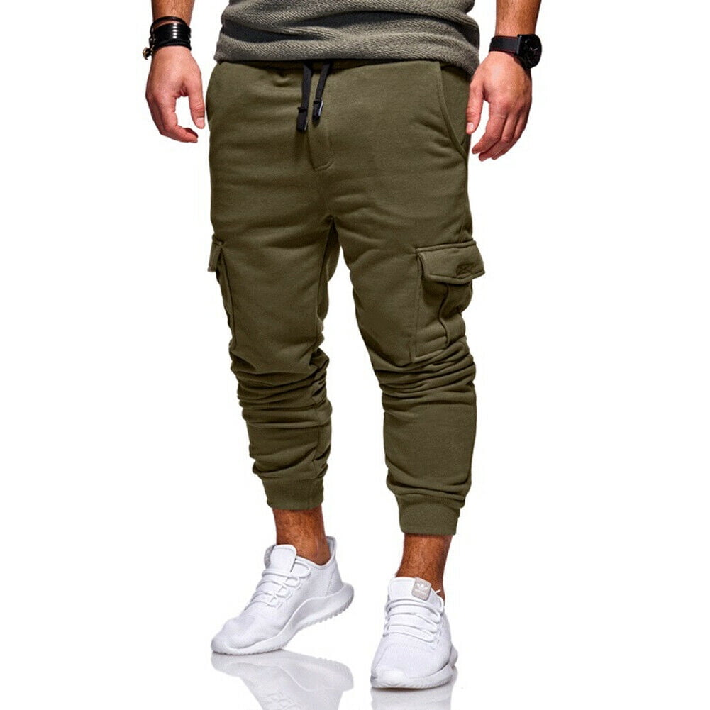 Men's Long Casual Sport Cargo Pants Fit Trousers Running Joggers Gym ...