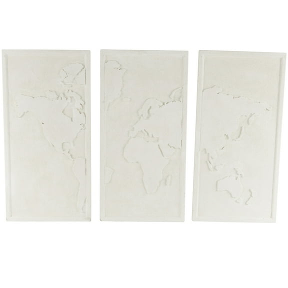 DecMode White Wooden 3D World Map Wall Decor (3 Count)