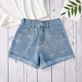thumbnail image 6 of Glisme Girls Shorts Summer Loose Fashion Personality Casual Thin Denim Shorts Lightweight And Breathable Light Blue Shorts Size 10-11 Years, 6 of 9