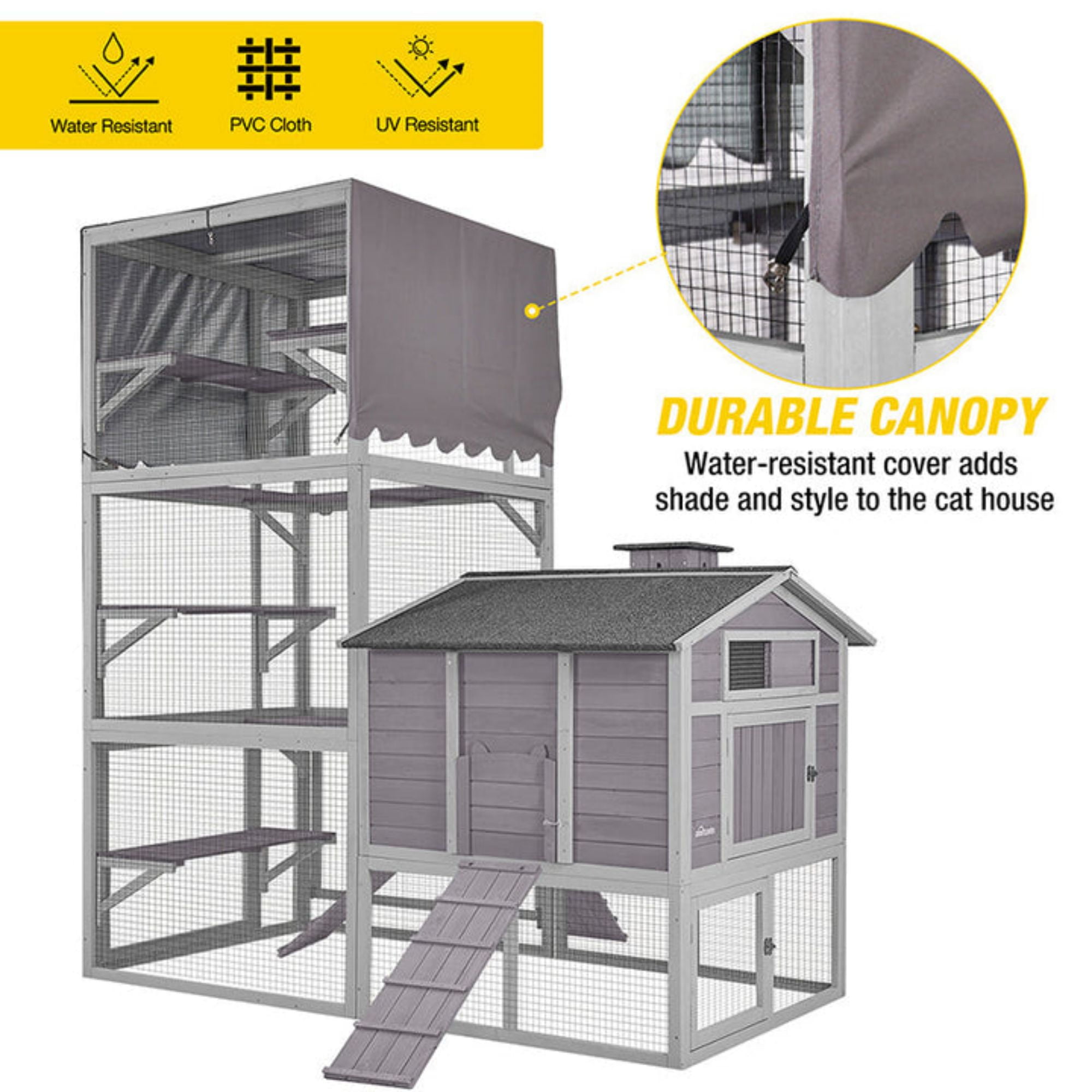 Aivituvin Catio Outdoor Cat House 90"H with 2 Bridges 6 Platforms Large Cat Enclosure for 2-3 Cats