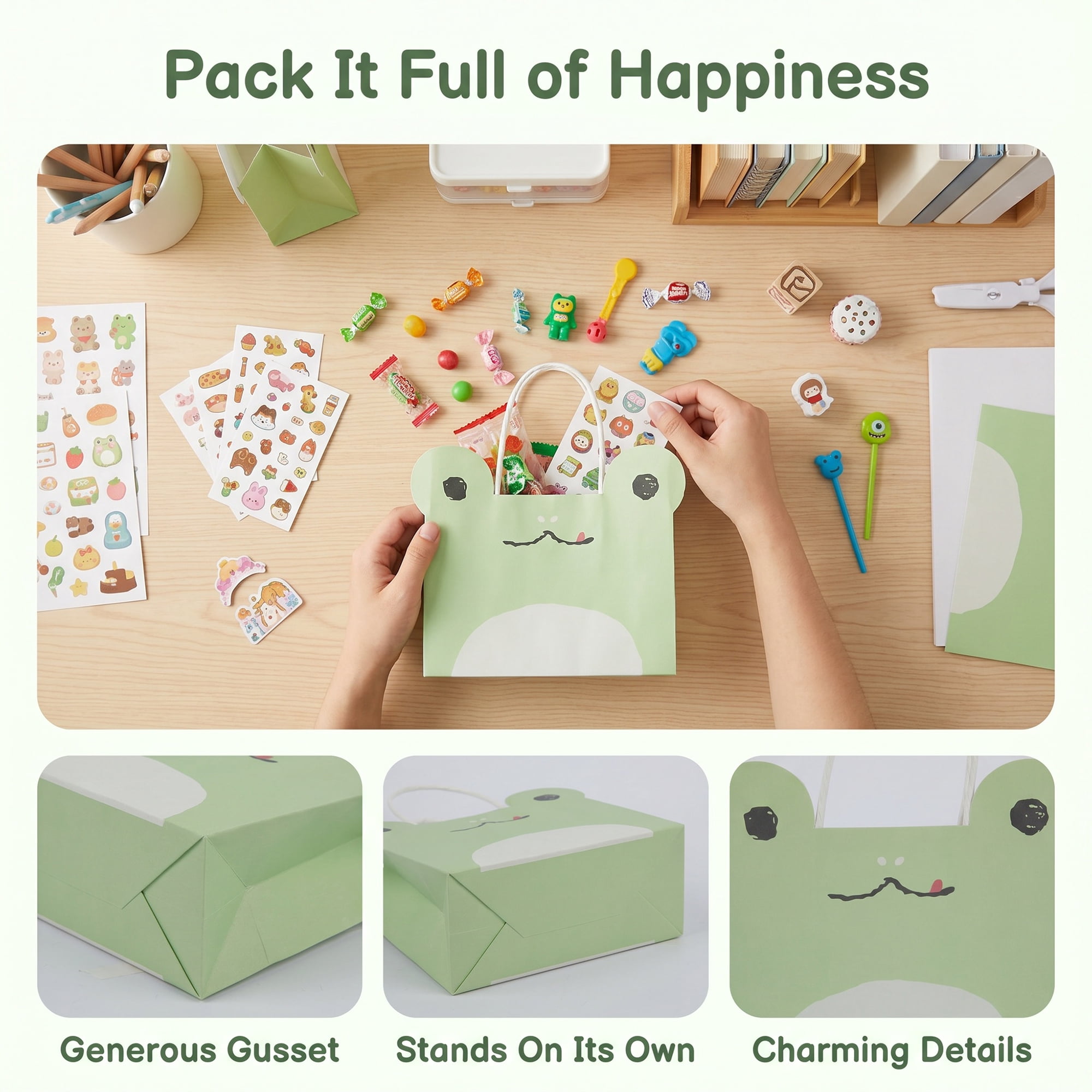 Unique Bargains Cartoon Gift Bags for Party and Special Occasions Green 6.9" x 2" x 4.9"