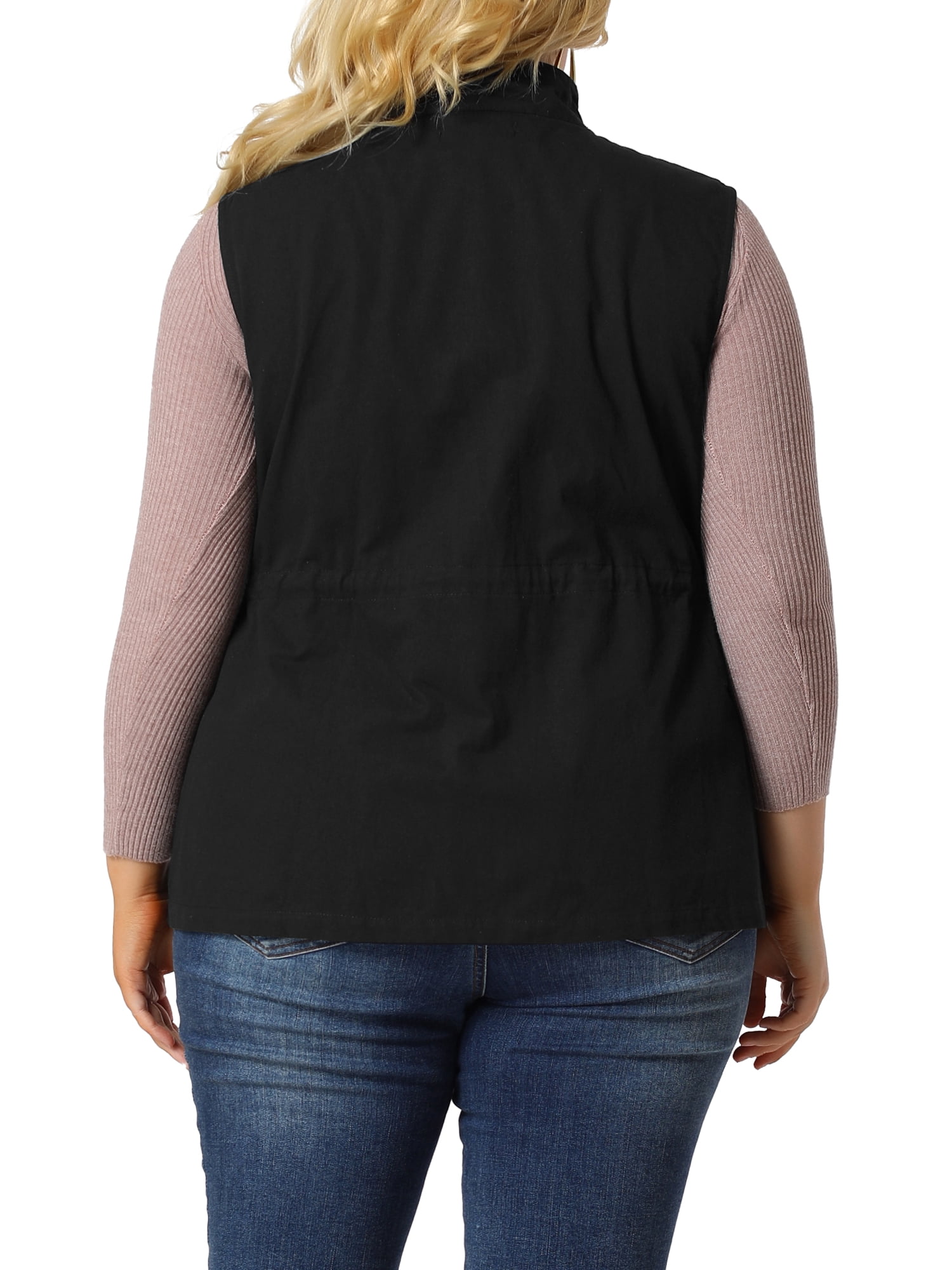DARING DIVA Women's Plus Size Lightweight Sleeveless Anorak Cargo Vest 2X Black