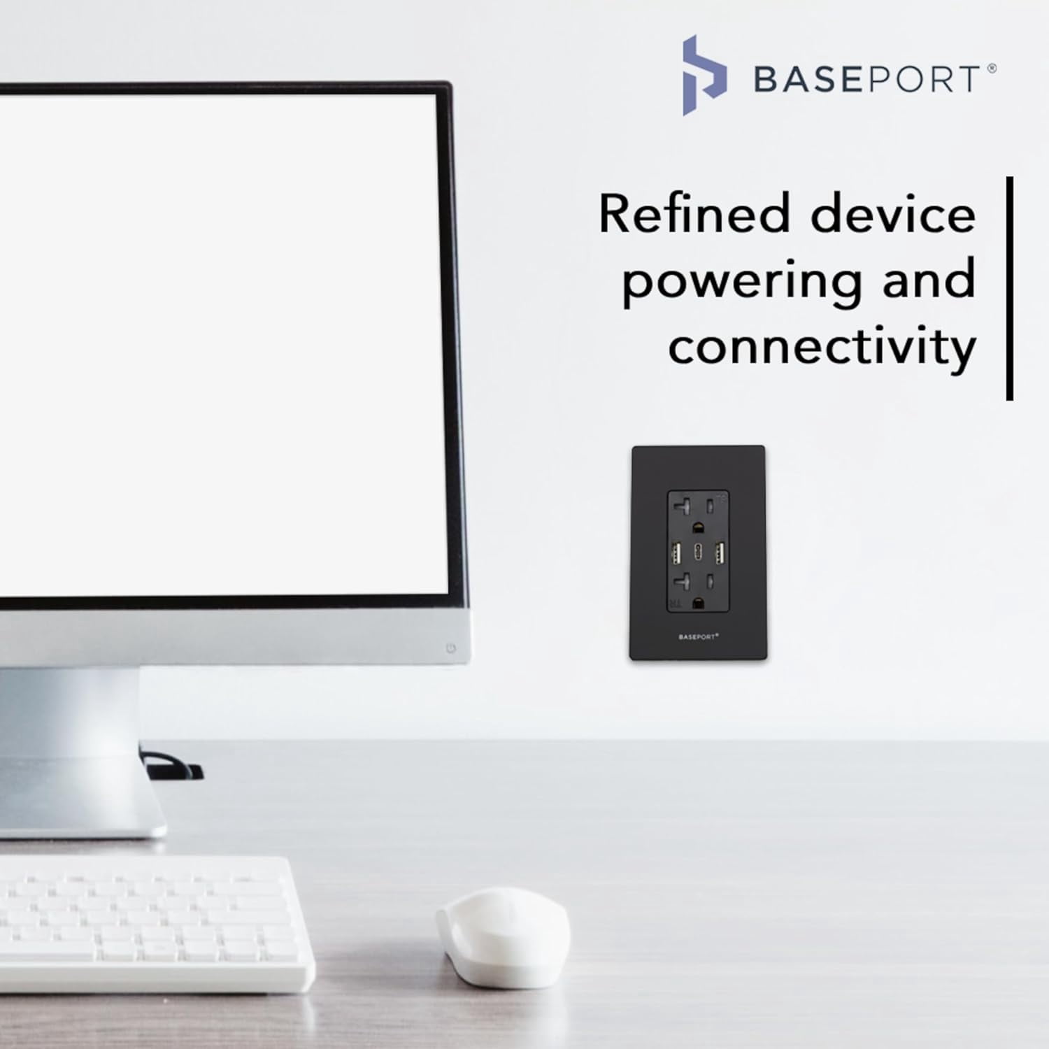 BASEPORT Wall Outlet with USB Ports, 125V 20 Amp Outlet, USB Outlets Receptacles, Single Gang, Black