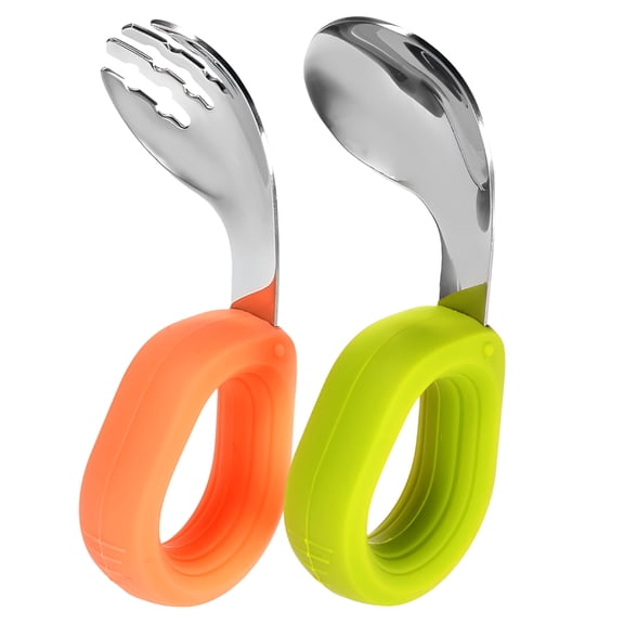 FACEGA Toddler Spoon and Fork Set with Silicone and Stainless Steel for Home Training Toddler Forks and Spoons 1 Piece