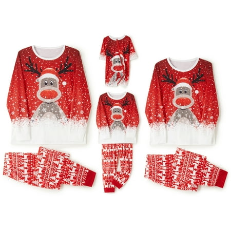 

Spring hue Matching Family Christmas Pajamas Long Sleeve Deer Snowflake Print Pullover + Pants Set