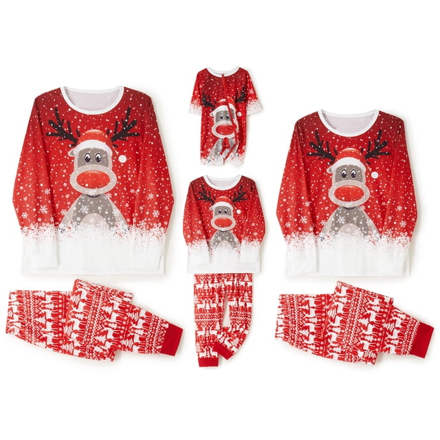 xiaxaixu Matching Family Christmas Pajamas, Long Sleeve Deer Snowflake Print Pullover + Pants Set