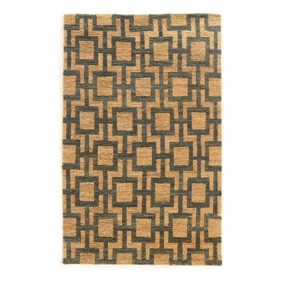 Bowery Hill 96" x 123" Country Fabric Hand Knotted Rug in Beige/Slate Gray