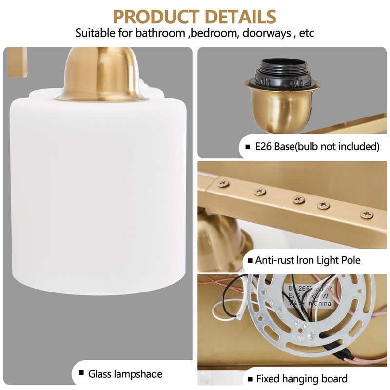 65" Gold Modern Bathroom Vanity Light Fixture - 10-Light Wall Sconce with Milky White Glass Shades for Mirror, Bedroom & Living Room (Bulbs Not Included)