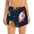 thumbnail image 2 of Balery Spaceships and Stars Pantalones cortos deportivos para mujer con forro y dos bolsillos, elásticos, para entrenamiento, gimnasio, yoga-Small, 2 of 7