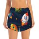 thumbnail image 2 of Balery Spaceships and Stars Pantalones cortos deportivos para mujer con forro y dos bolsillos, elásticos, para entrenamiento, gimnasio, yoga-XX-Large, 2 of 7