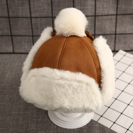 

Boys Girls Winter Warm Hats Kids Versatile Thick Plush Ear Flap Caps 1-3Y Yellow