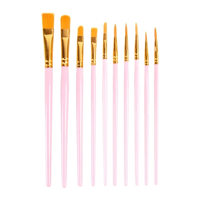 Xihbxyly Juego de Pinceles para Óleo, Cabezales de Lana de Nailon, Tubos de Cobre Galvanizado, Precisión para Acuarela, Óleo y Pintura Acrílica, Materiales de Arte, 10 Pinceles de Varios Tamaños, 16,